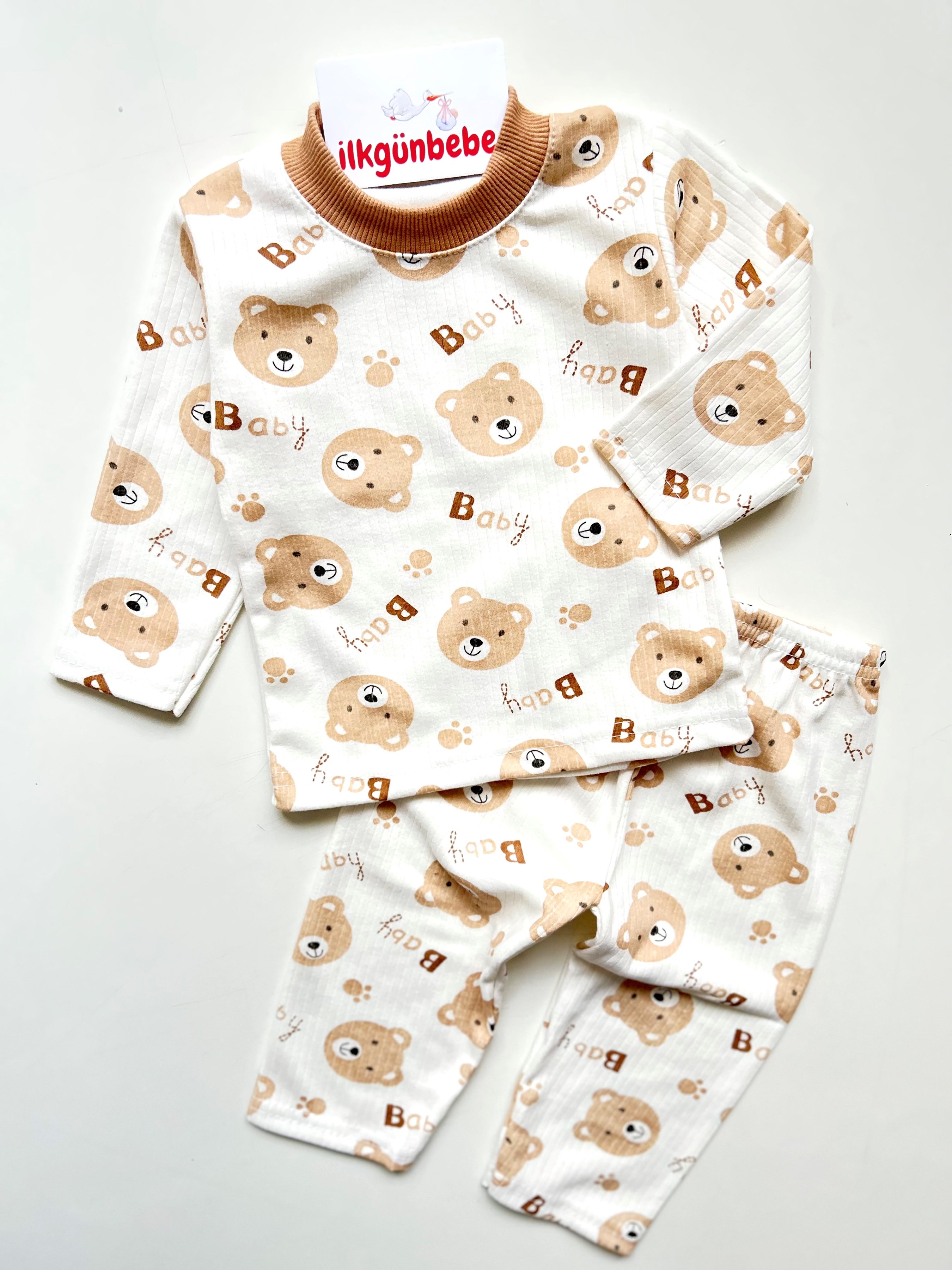 Bear Happy Baskılı %100 Pamuk Mevsimlik Pijama